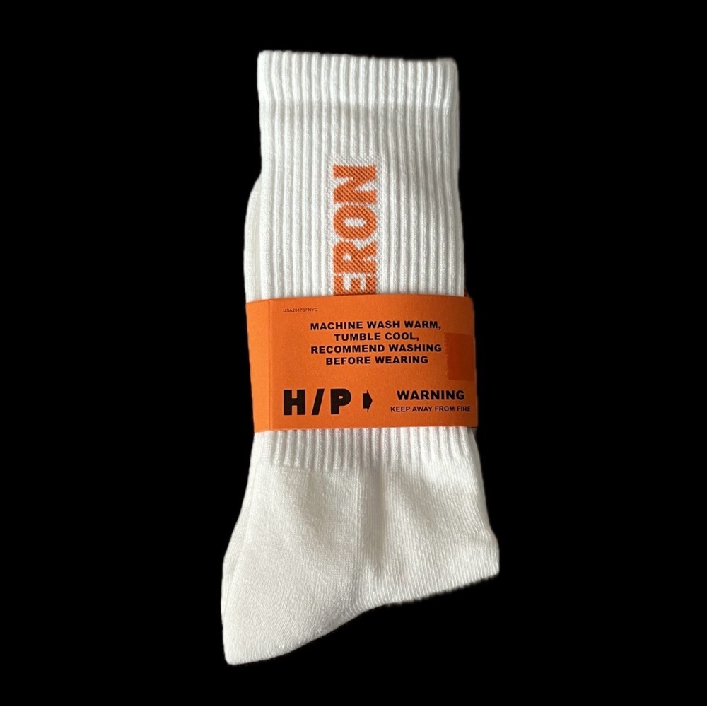 Heron Preston SS19 racing logo socks